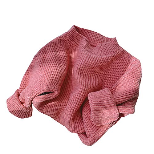 xiqaalombvt Toddler Baby Girls Boys Pullover Knit Sweater Crewneck Sweatshirt Long Sleeve Tops Fall Winter Clothes Outfit (5-6X,Pink)