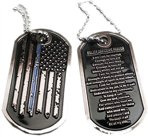 Thin Blue Line Distress Flag Prayer Law Enforcement Dog Tag