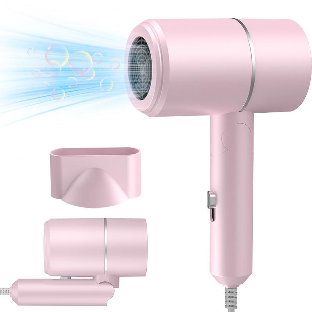 Travel Hair Dryer, Travel Hairdryers for Womenm, Foldable Small Hair Dryer,  Ionic Hairdryer Lightweight with Heat and Cool Button, Concentrator