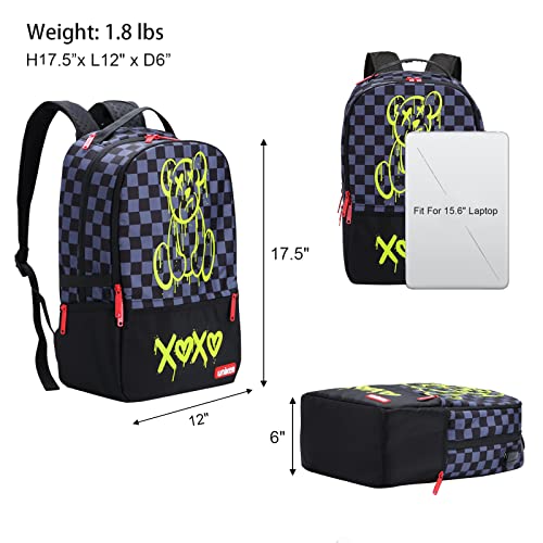UNIKER Laptop Backpack for Boys,Graffiti Backpack for Men,Cartoon School Backpack,Designer Laptop Backpack for 15.6 Inch,Black Bear2