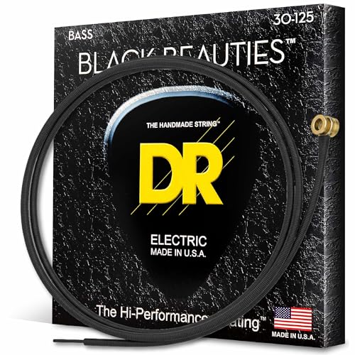 DR Strings Beauties-Black Coated Steel 6 Bass Guitar Strings, 30-125 Gauge, Round Core (BKB6-30)