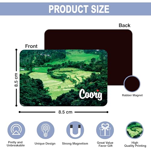 Image of Elegant Fridge Magnet with Themes |Rectangular Size Refrigerator Magnet with Magnetic Rubber Back | Pack of 1, 8.6cm X 5.4cm (Coorg - Design 1)