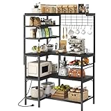 iabifo L-Shaped Bakers Rack with Power Outlet, 6-Tier Microwave Stand with Open Storage, Coffee Bar with...