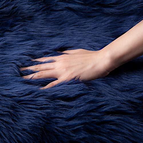 Ashler Faux Fur Rug, Fluffy Shaggy Area Rug Ultra Soft 2 X 3 Feet Sheepskin Fur Rug, Navy Blue Fuzzy Rug Machine Washable Shag Rug, Nursery Decor Throw Rugs For Bedroom, Kids Room, Living Room #TOP4