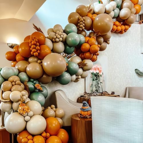 Image of Sage Green & Brown Balloons - Fall Colors: Orange, Brown, Yellow, Burgundy for Thanksgiving, Wild Woodland Theme Parties, Birthdays, Baby Showers, Weddings & Anniversaries