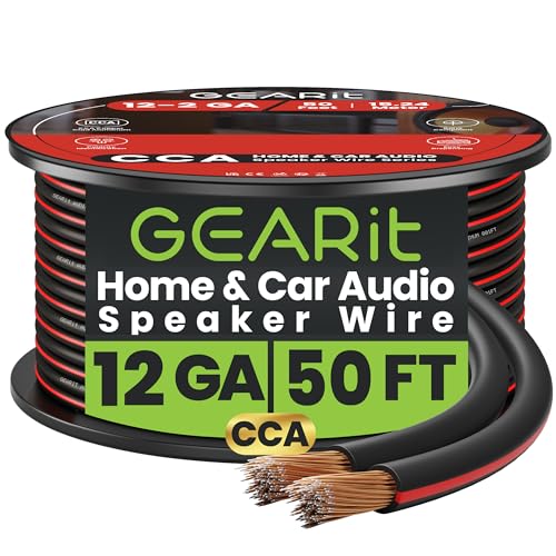 GEARit 12 Gauge Speaker Wire, Speaker Cable 50ft for Car Audio, Home Theater, CCA(Black)