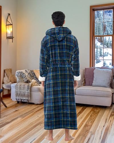 Alexander Del Rossa Plush Mens Robe with Hood, Hooded Big and Tall Robes for Men, Sherpa Fleece Robe for Men3