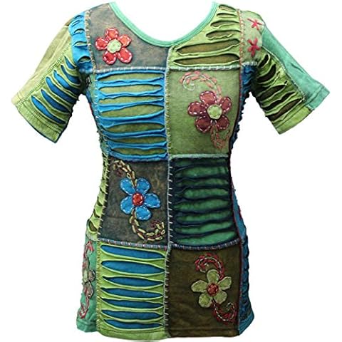 SHOPOHOLIC FASHION Blue Flower Embroidered T-Shirt Cover