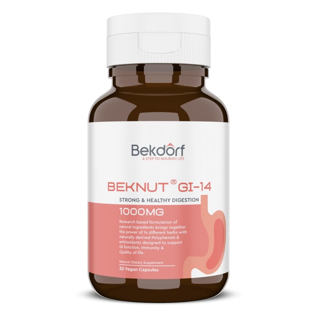 Beknut GI-14 – Clinically Proven Natural Relief for Gas, Acidity, Bloating, Heartburn & Acid Reflux | 100% Safe, Effective, Non-GMO, Chemical-Free & Vegetarian Friendly (30 Veg Capsules)