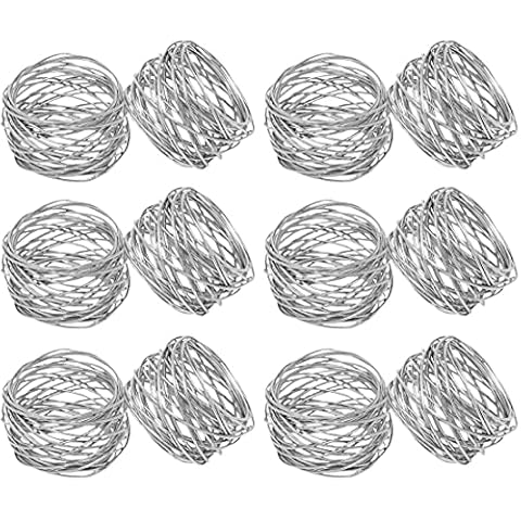 SKAVIJ Indian Handmade Round Metal Mesh Napkin Rings Set of 12 for Dining Parties New Year, Christmas, Everyday Use Serviette Holder (Silver) Cover