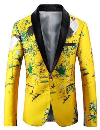 Ulnomio Men's Jacquard Blazer One Button Suit Jacket Shawl Lapel Tuxedos for Party/Prom