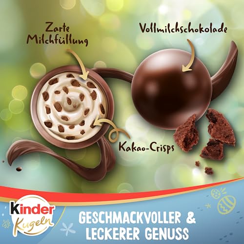 kinder Kugeln Milk & Crispy Bits Sensations – Ostergeschenke, Schokolade für die Ostereier-Suche – Vollmilch-Kugeln mit Milchfüllung & Kakaocrisps – Süßigkeiten zu Ostern – Fürs Osternest, 90g