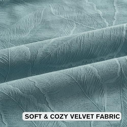 Image of FUTEI Pack of 2 Velvet Throw Pillow Covers 18x18 Inch Soft Embossed Leaf-Relief Textured Decorative Cushion Cases Modern Natural Farmhouse Accent for Couch Bed Living Room, Grey Blue
