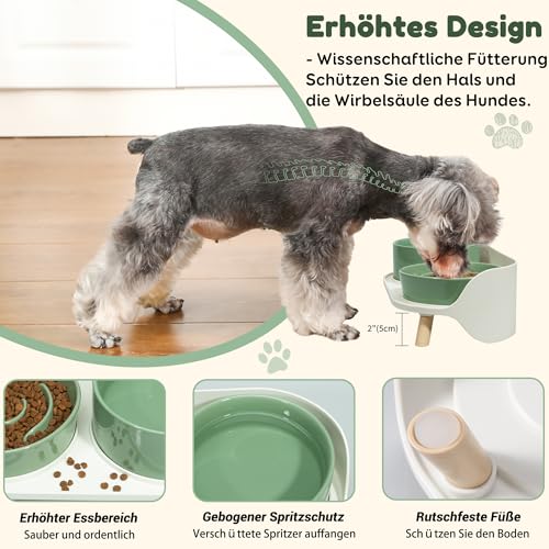 Antischlingnapf Hund Keramik Napfset erhöht - Hundenapf für langsames Fressen - Doppel-Fressnapf für kleine und mittelgroße Hunde - Futternapf & Wassernapf mit rutschfestem Ständer