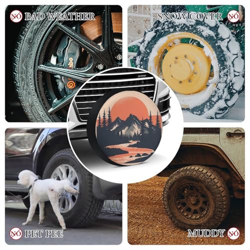 Image of Camper Spare Tire Cover 12 Inch Mountain Adventure Wheel Protectors Tyre Covers Weatherproof Wheel Covers Mountain Forest Universal Fit for Trailer SUV Truck Camper Travel Trailer