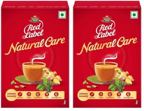 Image of Red Label Brooke Bond Natural Care Tea, With 5 Ayurvedic Ingredients, Ginger, Leaf, 100 Gram (Pack of 2)