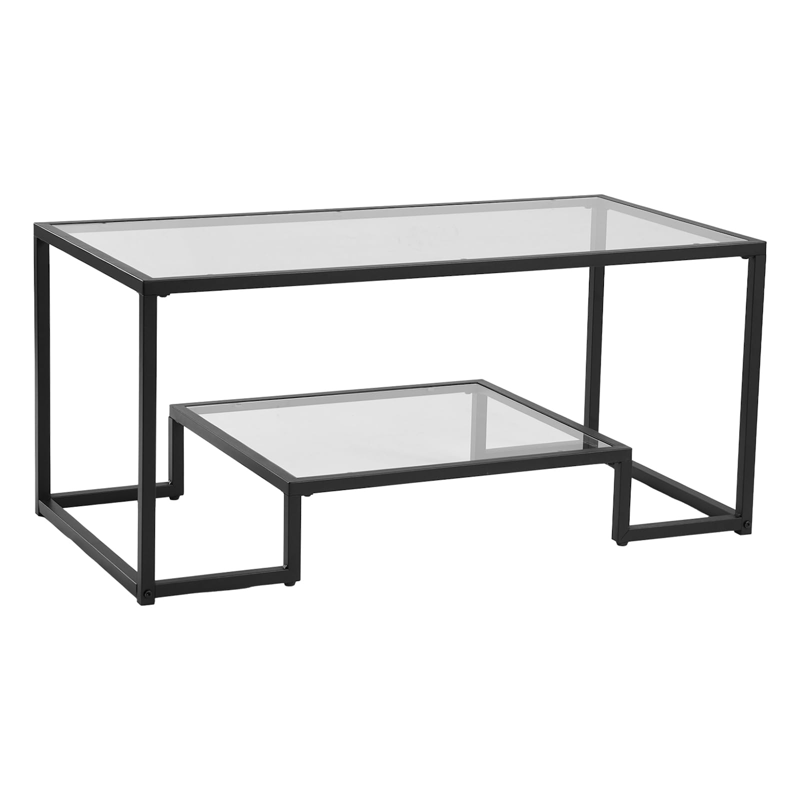 VEVOR Mesa Auxiliar de Cristal Templado, Rectangular, con Dos Niveles y Espacio de Almacenamiento Abierto, Diseño Moderno con Estructura Metálica, para Salón u Oficina, 100 x 51 x 46 cm, Negro