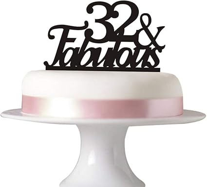 Amazon 32 素晴らしいケーキトッパー 32歳の誕生日パーティーの装飾用 ブラック アクリル Succris デコレーションツール
