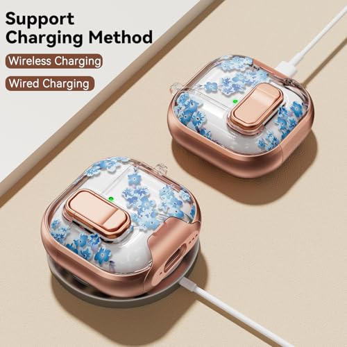 Image of for AirPod 4 Case, with Safty Lock & Phone Stand for Floral AirPod 4 Generation Case Cover for Women Girly, iPod 4 Cases with Keychain & Cleaner Kit -Blue Bells Flower
