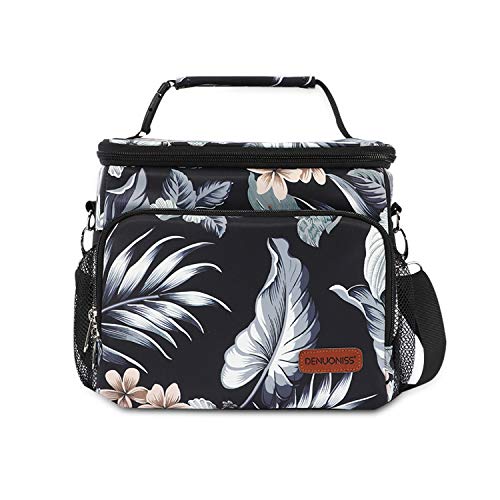 FANDARE Moda Bolsa Isotermica de Almuerzo Nevera Portatil Bolsa Térmica Comida Termica Porta Alimentos Correa Portatil para Adulto Niños Bolsa Nevera Oficina Escuela Viaje Lunch Bag Poliéster Negro A