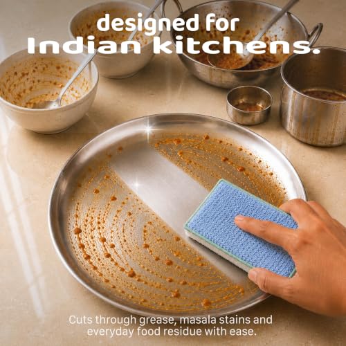 Image of Bamboo Fiber Dish Wash Scrub for Utensils (Pack of 2)|Gentle Dish Scourer for Glass and Ceramics|Dual Sided Action|Quick Dry Dishwash Sponge|High Absorbent Kitchen Sponge|Tough on Grease