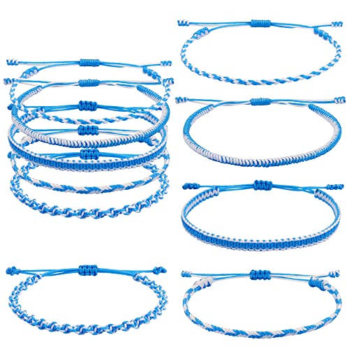 Ornaland 5 Pcs 5 Styles Nylon Thread Woven Braided Bracelets Set Handmade Braided Rope Bracelets Surfer Stretch Friendship Bracelets Adjustable Wrist Cord for Women Men, Light Sky Blue