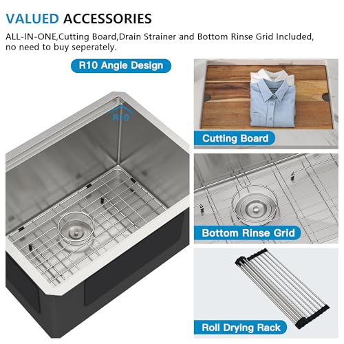 Image of 24 inchx18 inch Undermount Laundry Utility Sink Workstation - 16 Gauge 304 Stainless Steel, 12 Inch Deep Single Bowl Under Counter Sink Basin for Laundry Room, RV or Utility Use