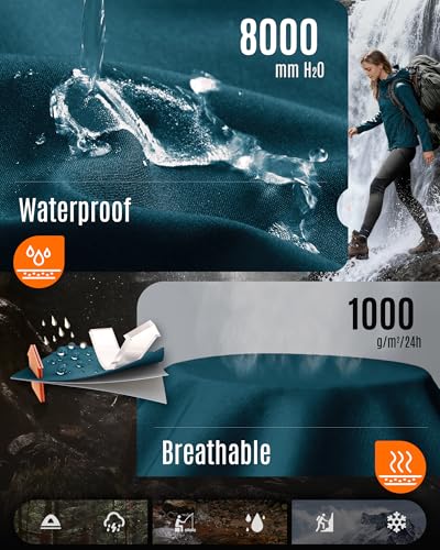 33,000ft Damen Softshelljacke mit Abnehmbarer Kapuze Wasserdichte Atmungsaktiv Fleece Gefütterte Winterjacke Winddichte Übergangsjacke Funktionsjacke zum Radfahren, Wandern, Petrolblau L