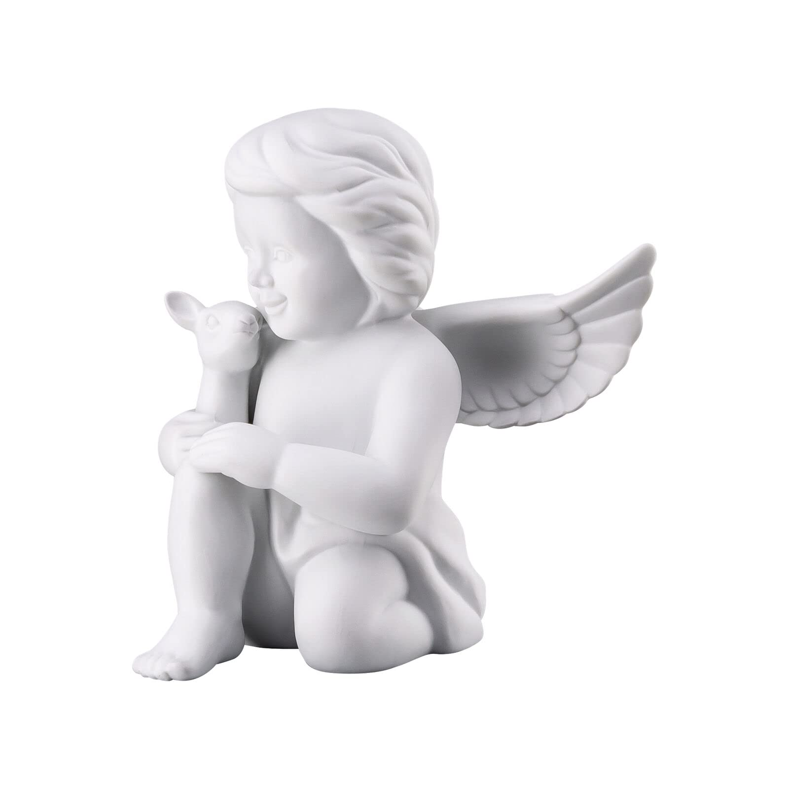 Rosenthal Anioł duży z Bambi biały matowy – figurka porcelanowa, tematyka kolekcjonerska, Wielkanoc 2023, figurka dekoracyjna, kolekcjonerski, anioł porcelanowy, jeleń, Ø 12,7 cm – wys. 13,9 cm