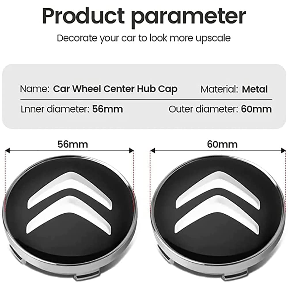 4 stuks voor Citroen C3 C4 C5 C1 Elysee Berling Xsara Picasso DS4 DS6 60mm Auto Naafdeksel met Logo Hub Cap Vervanging Stof Velgen Cover Auto Velg Covers Auto Styling