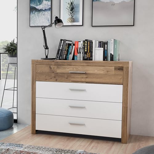 RICCIANO Credenza 111 con 4 cassetti in rovere opaco 111 cm di larghezza x 88.1 cm di altezza x 41 cm di profondità bianco