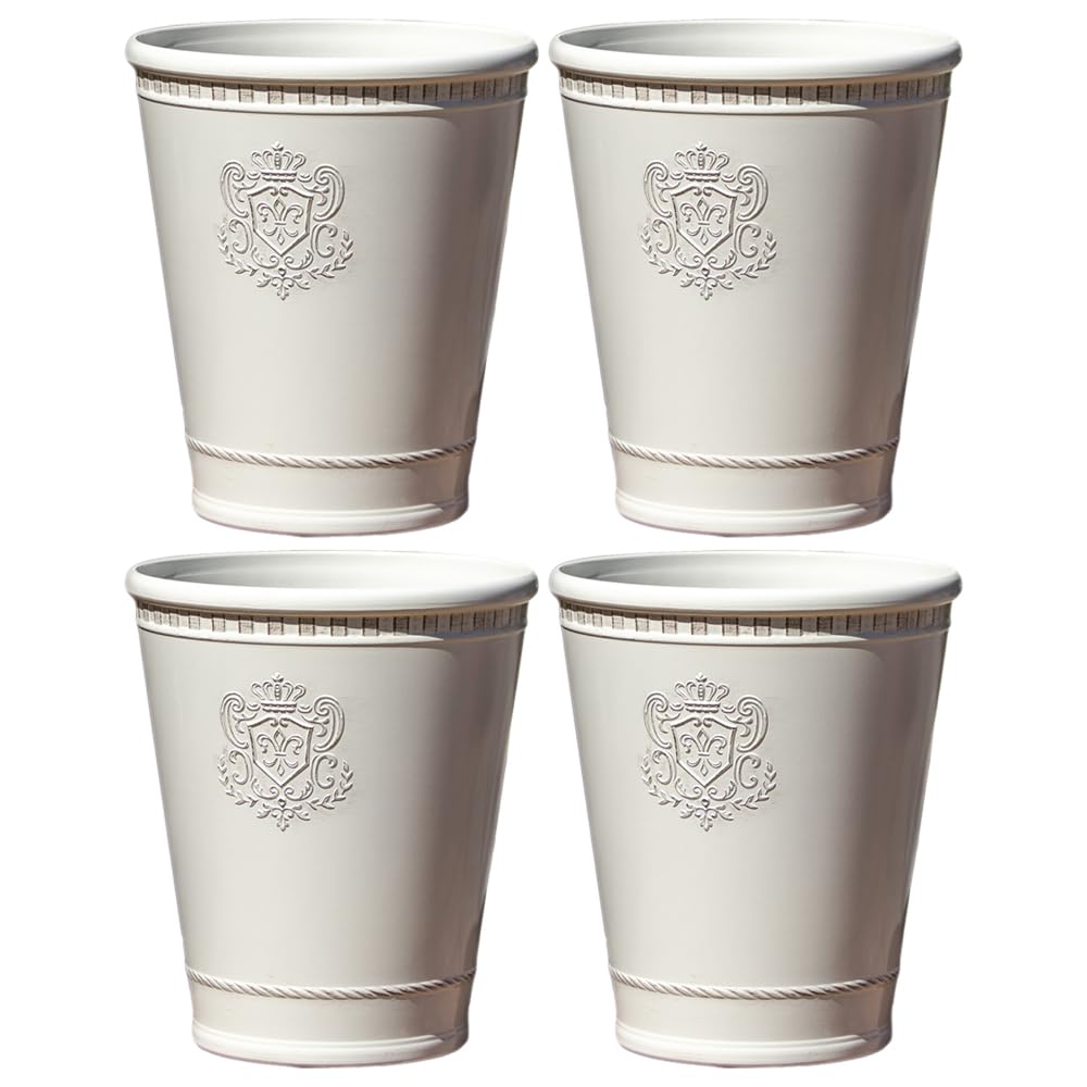 Darthome Tall Round Tapered Planter, Cream, Plastic, Royal Embossed Design, Outdoor Garden Pot, W25cm x H29cm x D25cm (4)