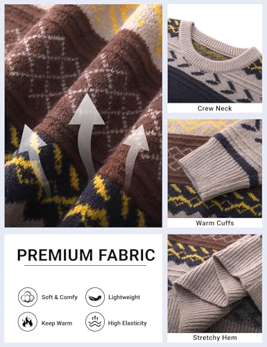 PEHMEA Men's Vintage Striped Sweater Oversized Knitted Pullover Crewneck Long Sleeve Colorblock Jumper Tops3