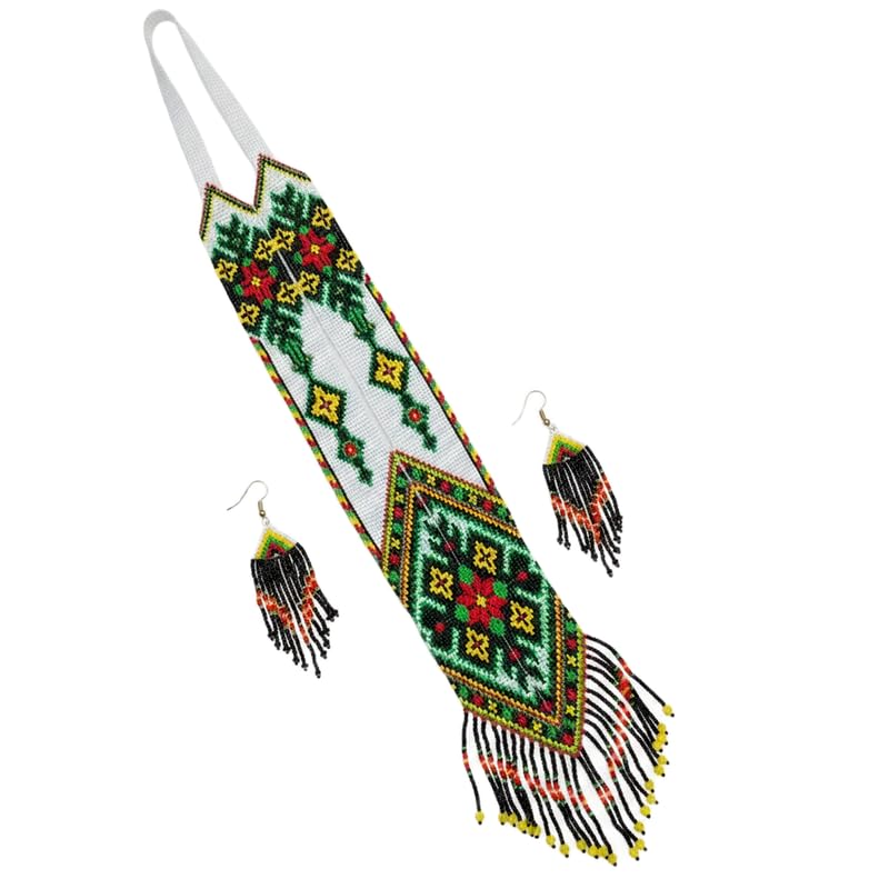 Pendientes ucranianos de flores y collar étnico multicolor para vestidos de fiesta