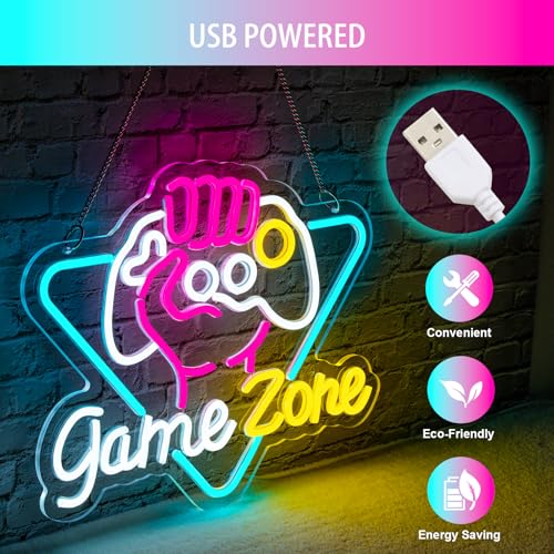 Image of Basaneon Game Zone Neon Sign Dimmable Gamer Neon Signs Gaming Led Signs for Game Room, USB Powered Colorful Neon Gaming Signs for Boys Room, Teen Room, Gifts for Gamer(15.3 inchx12.5 inch)