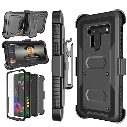 Njjex Compatible with LG G8 ThinQ Case/LG G8 Holster Case, [Nbeck] Shockproof Heavy Duty Built-in Screen Protector Rugged Locking Swivel Belt Clip Kickstand Hard Shell Cover [Black]