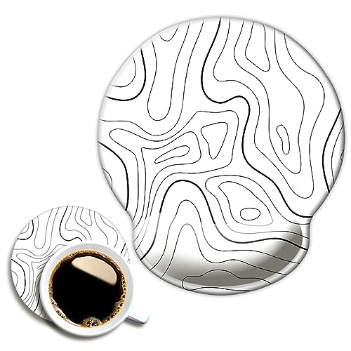Tapis de souris ergonomique avec repose-poignet motif topographique blanc pour bureau