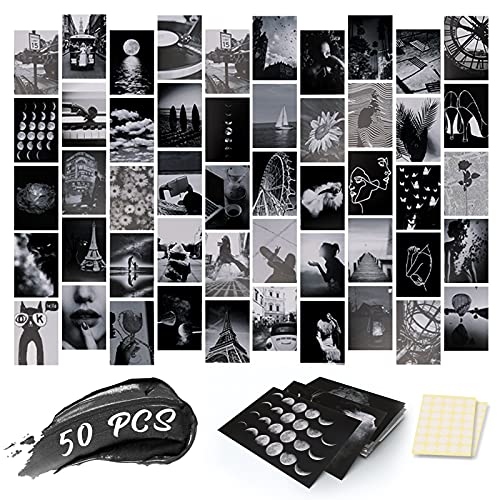 Wall Collage Kit Aesthetic Pictures, 50 Pcs Black and White Aesthetic Pictures for Bedroom, Wall Collage Kit for Teen Girls and Womenï¼Œ4x6 inch Aesthetic Pictures Room Decor