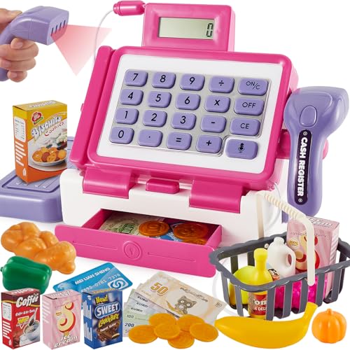 Máquina Registradora Juguete con Microfono, Sonido, Escáner con Luz y Sonido, Caja Registradora Juguetes de Supermercado para Tienda Niños 3 4 5 Años Máquina Registradora Juguete con Microfono, Sonido, Escáner con Luz y Sonido, Caja Registradora Juguetes de Supermercado para Tienda Niños 3 4 5 Años