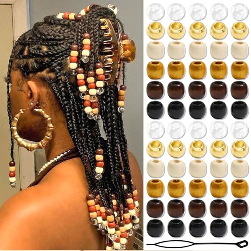 Shimmerz 60 pièces perles de cheveux en bois pour tresses 6 couleurs accessoires de coiffure tubes décoratifs pour dreadlocks et créations de bijoux