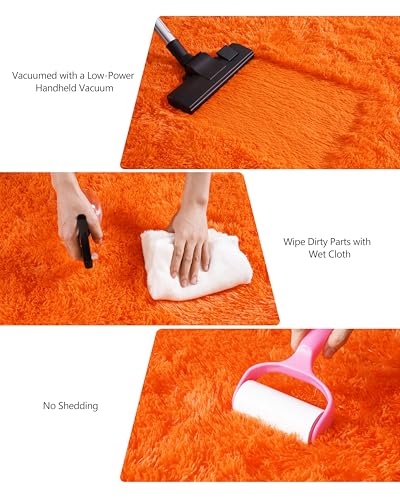 Image of 5x7 Area Rugs for Living Room, Orange Fluffy Shag Rug for Bedroom