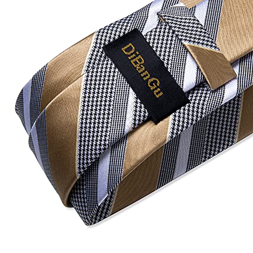 Image of DiBanGu Mens Striped Tie Silk Woven Necktie and Pocket Square Cufflinks Tie Clip Set Wedding Business Formal Gift Tie for Men