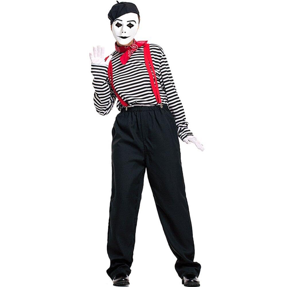 Lpitoy Men's Mime Costume For Adult Mime Costume, Halloween Mime Costume, Mime Fancy Dress, Mime Artist Costume