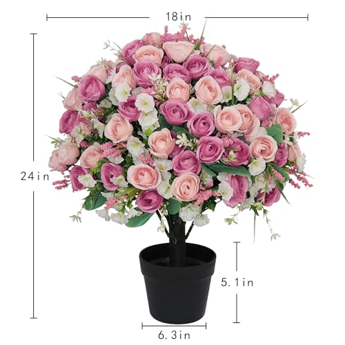 Aoutyers 24" Artificial Potted Flowers for Outdoors, Silk Rose Faux Plants - image 2