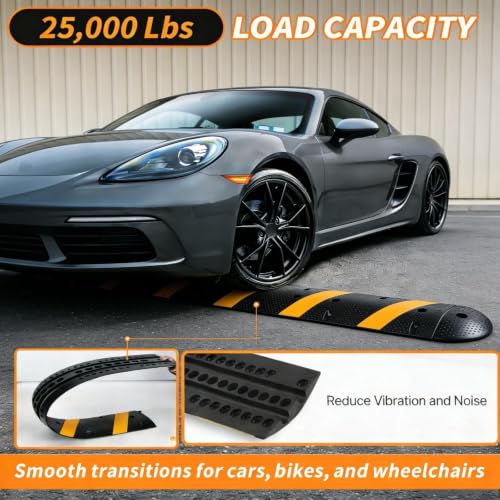 Image of 4 Pack 7 FT Rubber Speed Bump with 8 End Caps, 84 inch Speed Bumps for Driveway | 25,000 Lbs Capacity Heavy Duty Speed Hump for Low Cars, RVs, Parking Lots, Residential Streets, Asphalt, Concrete, Gravel