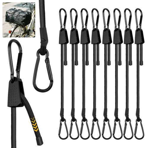 Expander mit Karabiner Haken 30cm 8 Stück Spanngummi Verstellbar Wetterfester UV-beständiger Schwarz Gummispanner Gepäckspanner für Sonnensegel Gartengeräte Ladung Dachträger Auto Zelten