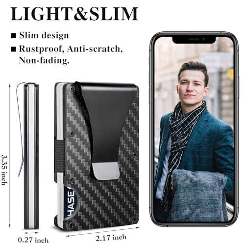 Minimalist Wallet with RFID Blocking for Men,Slim Credit Card Holder with Aluminum Money Clip Wallet for Men and Women,Metal Wallets for Mens Front Pocket as Gifts (Carbon fiber)3