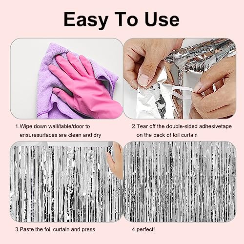 Image of 2 Pack 3.28 ft x 6.56 ft Silvery Tinsel Curtain Party Backdrop Decorations, Metallic Foil Fringe Backdrop Door for Halloween, Christmas, Birthday Graduation Wedding Party Streamers Photo Backdrop.