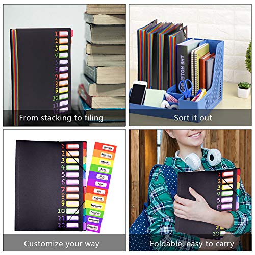 Edufun Expanding File Folder, File Organizer : 24 Pocket, Letter Size Hold 240 Sheets, Plastic Rainbow Lining, Colored Filing Folder Designed For Home, Office, School - Black Cover #TOP5