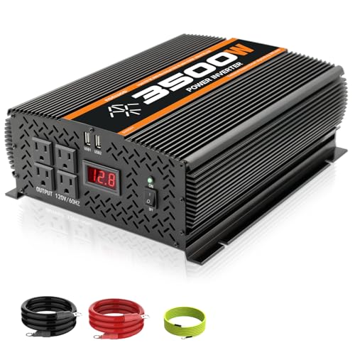 3500 Watt 12v Power Inverter for Vehicles car Truck RV Solar, dc 12v to 110v ac Converter with 4 AC Power Outlets 2 USB Ports LCD Display-3500W